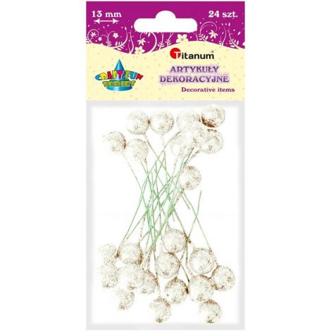 Kulki druciane Titanum Owoce Ostrokrzewu 13mm, Białe/Ecru, 24szt